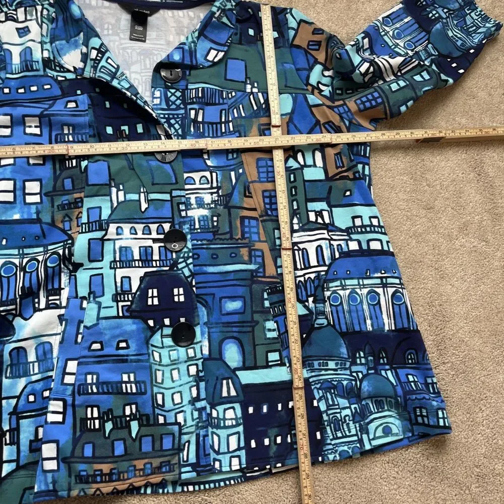 Ali Miles 2X Coat Jacket Shacket Blue Button Downtown Artsy Abstract Modern